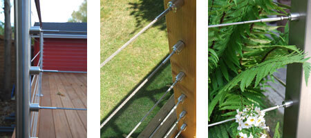 Cable Railing shown mounted to tube, timber and flat steel
